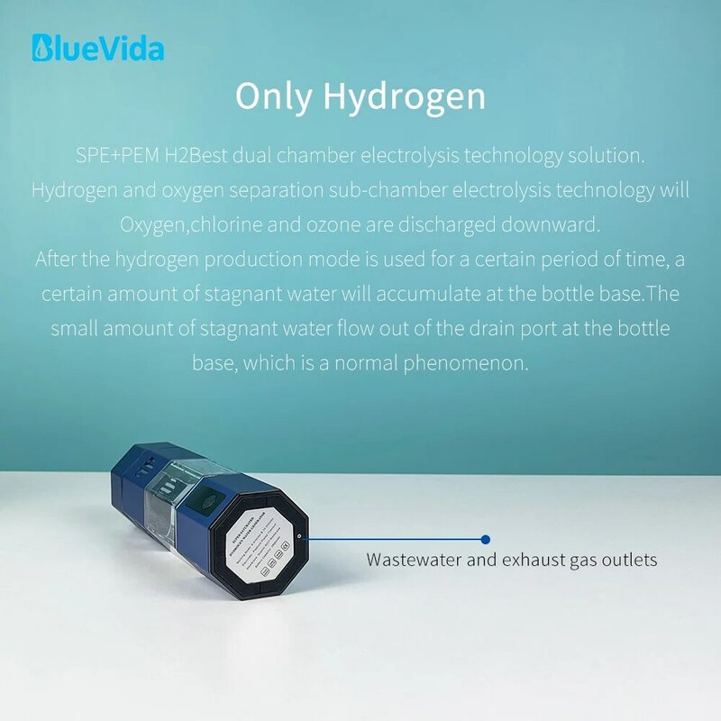 Bluevida Generator Air Hidrogen Unik Terbaik Pembuat Hidrogen ORP Antioksidan & Hidrogenator Air Napas Mudah H2- Max 6000ppb