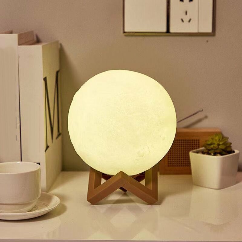 Luz de noche LED con soporte para decoración del hogar, lámpara de luna con soporte electrónico para dormitorio, regalo para niños, 8cm