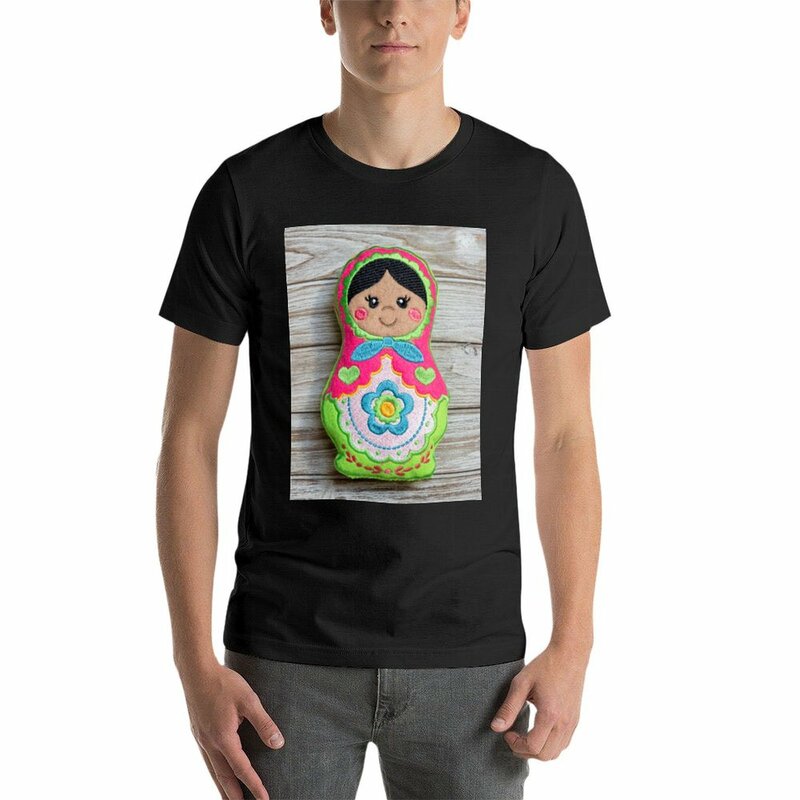 Babuszka-男性用フォークドールTシャツ、プレーンブラックTシャツ、グラフィックTシャツ、カワイイ服