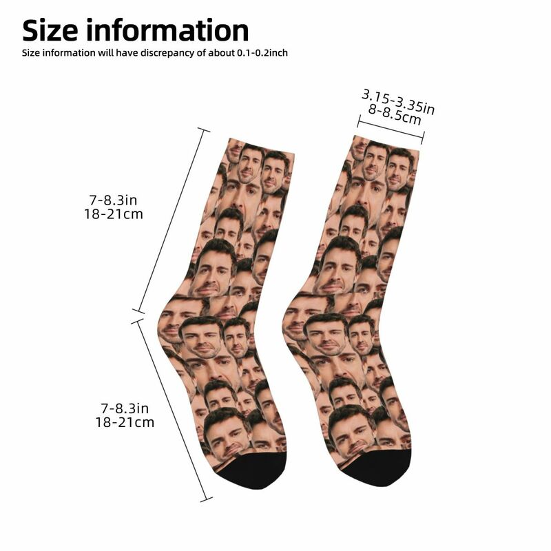 Verrücktes Design fernando alonso lustige Kopf Fußball Socken Polyester Mittel rohr Socken für Frauen Männer atmungsaktiv