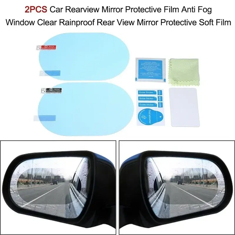 2pc Car Rearview Mirror Rainproof Film Side Window High-definition Water Repellent Film Reverse Mirror Full Screen Anti Fog Nano