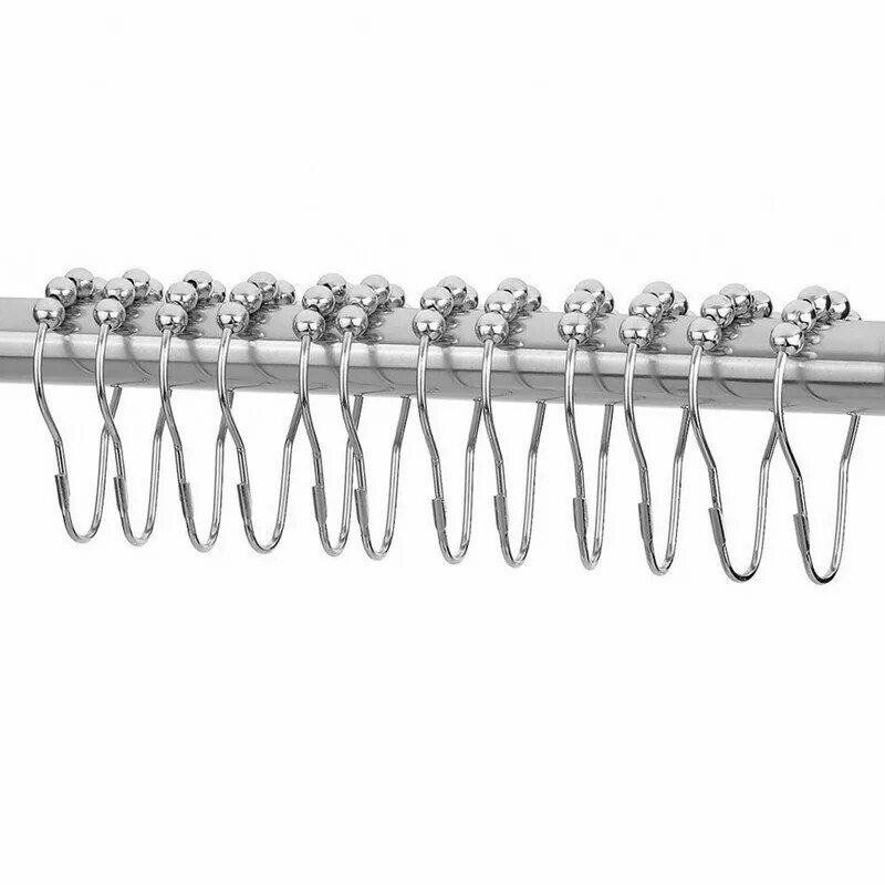 Bathroom Accessories Roller Shower Curtain Hook Slip Ring 12pcs/Set Stainless Steel Curtain Hook