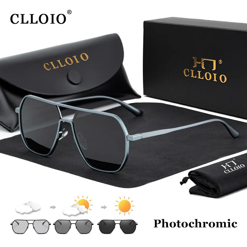 CLLOIO-Óculos de sol fotocromáticos de alumínio para homens e mulheres, óculos polarizados, óculos antirreflexo, moda camaleão, novos