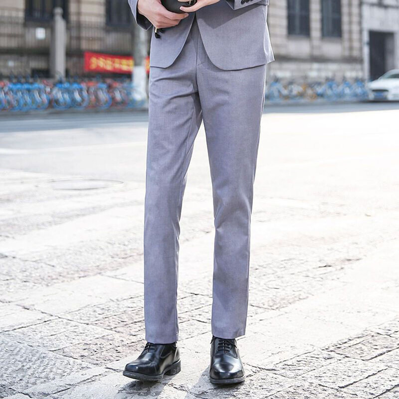 Мужские облегающие деловые однотонные брюки, подходящие для повседневного использования, длинные брюки для взрослых