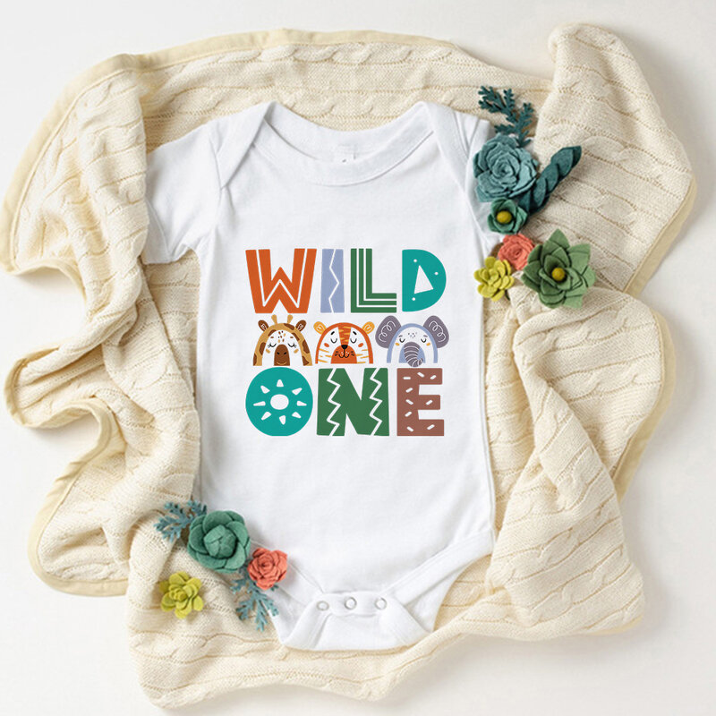 Wild One Baby Boy Bodysuits Cute Animal Print Cartoon Newborn Girl Clothes Aesthetic Summer 100% Cotton Onesies ToddlerJumpsuits