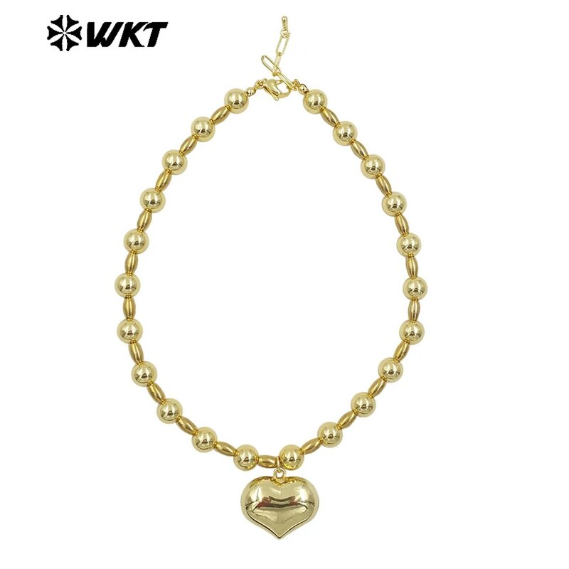 Amarelo Brass Hand String Beads, Bullet Ball Shape Metal Necklace, 18K Real banhado a ouro, não tecido, surpreendente, WT-JFN16, 10Pcs