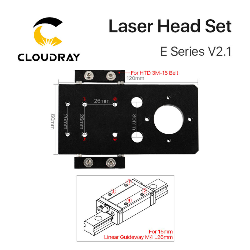 Cloudray E Series: CO2 Laser Head Set + 1 Pcs Focusing Lens + 3 Pcs Si / Mo Mirrors for Engraver Cutting Machine Parts