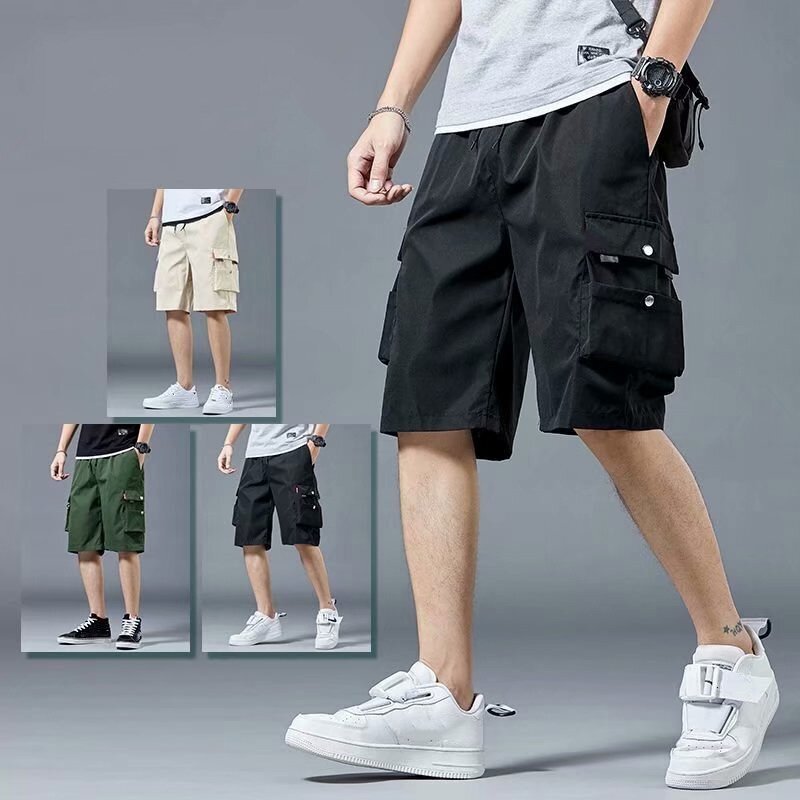 Zomer Casual Shorts Heren Mode Losse Broek Effen Kleur Multi-Pockets Shorts Streetwear Hiphop Militaire Tactische Shorts
