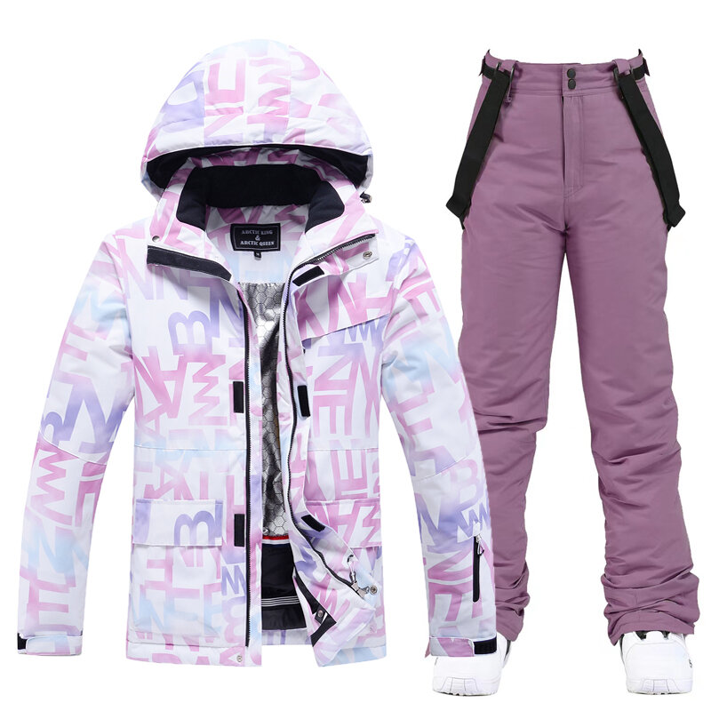 Damska odzież na śnieg 10k wodoodporny kombinezon narciarski zestaw odzież snowboardowa kostiumy outdoorowe zimowe kurtki lodowe + spodnie w paski dla dziewczynek
