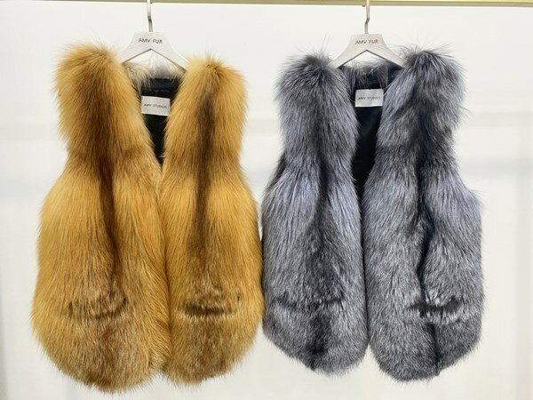 Colete de pele de raposa natural para senhoras, couro, grama, roupa feminina elegante, alta qualidade, inverno, 2023