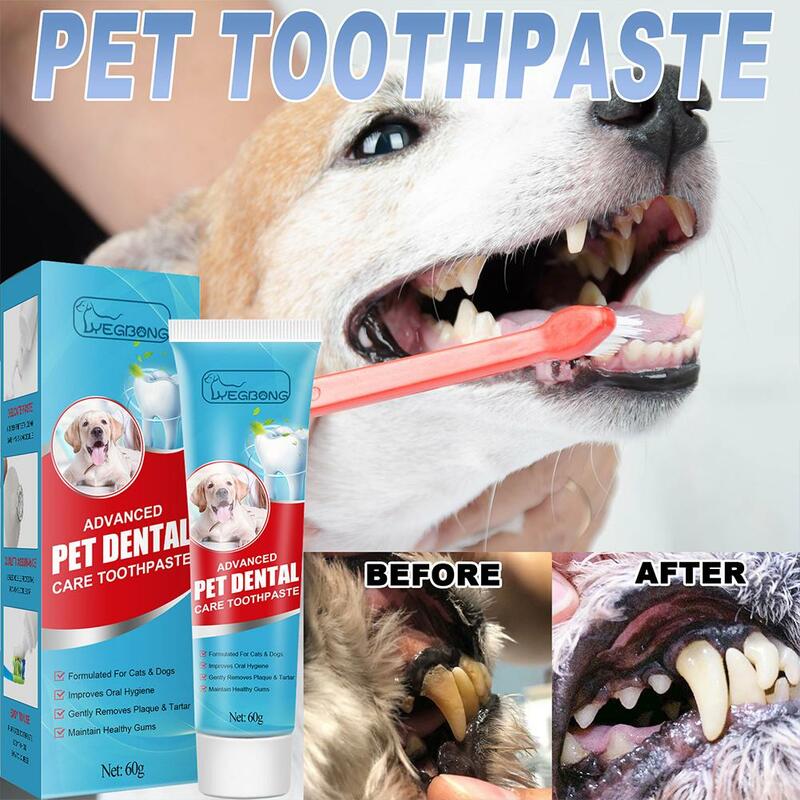 Creme dental fresco para animais de estimação, Desodorante para tártaro, Limpeza de placas, Produtos para higiene bucal para gato e cachorro, 60g