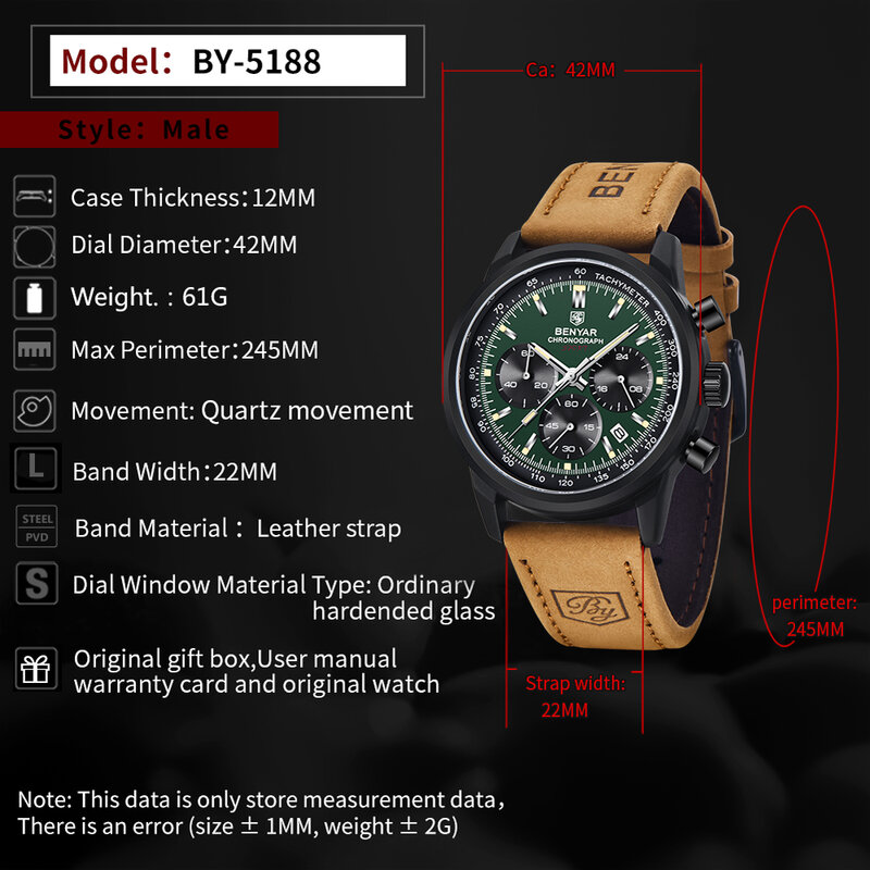 Benyar moda data Quartz mężczyźni zegarki Top marka luksusowy zegarek męski chronograf Sport mężczyzna Wrist Watch Hodinky Relogio Masculino