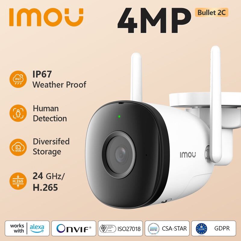 Imou กล้องวงจรปิดอินเวอร์เตอร์, 4MP 2MP 2C หัวกระสุนกล้อง IP ติดตามอัตโนมัติทนต่อสภาพอากาศการตรวจจับมนุษย์