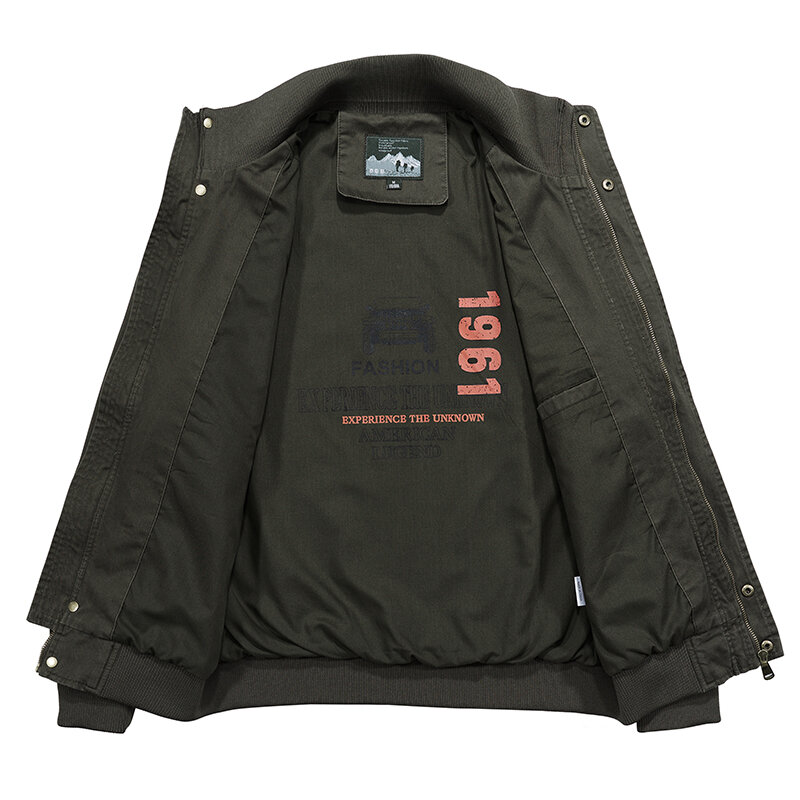 Summer Men's Jacket New Casual 100% Pure Cotton Multi Pocket Windproof Standing Collar Business Coat Fashionable Denim Jacket