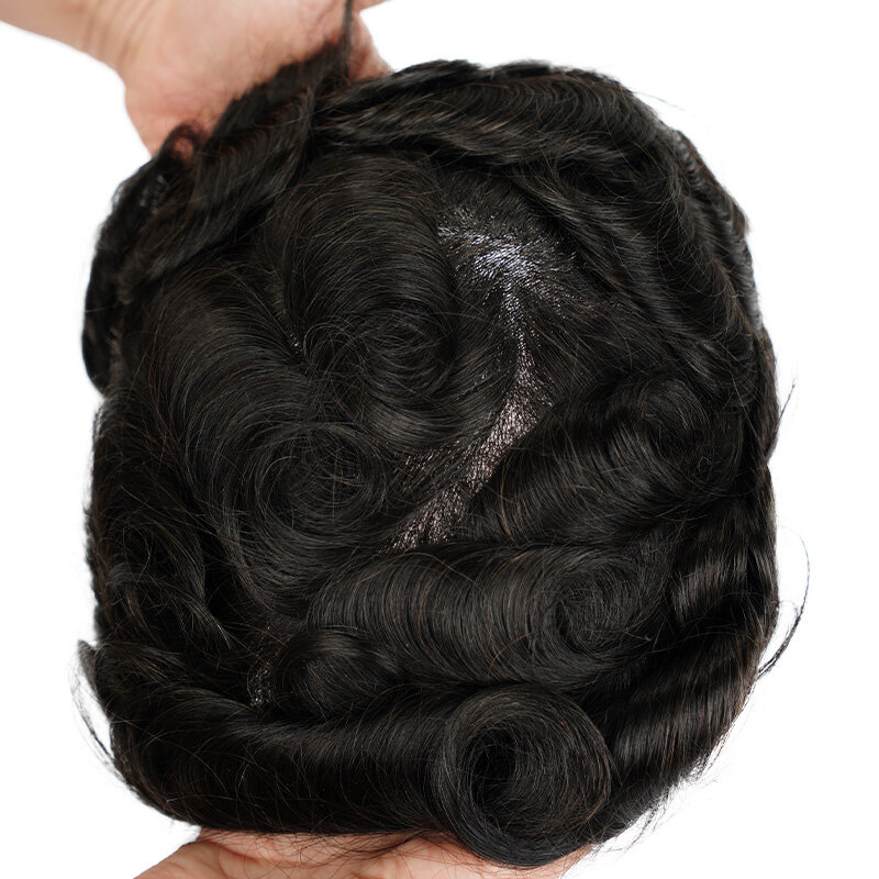 スイスレースの人間の髪の毛のかつら,男性用,ヨーロピアンスタイル,薄い肌,0.08mm,puのフルヘッド,8x10,密度150