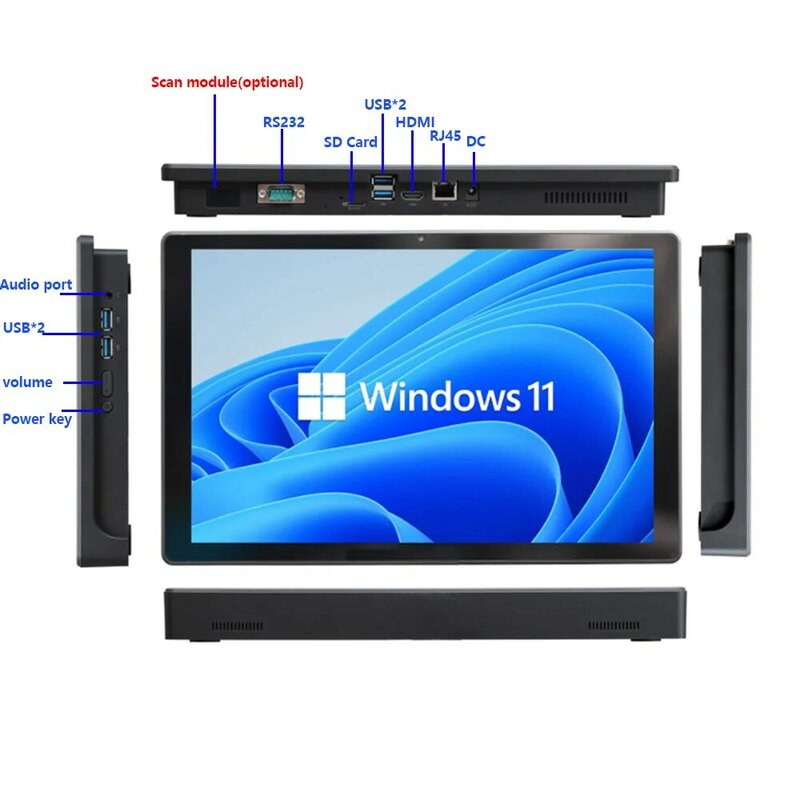 2024 데스크탑 윈도우 11 태블릿 PC POE 올인박스 컴퓨터, 산업용 14.1 인치 터치 스크린, 인텔 J4125, 8GB RAM, RJ45, RS232 카메라