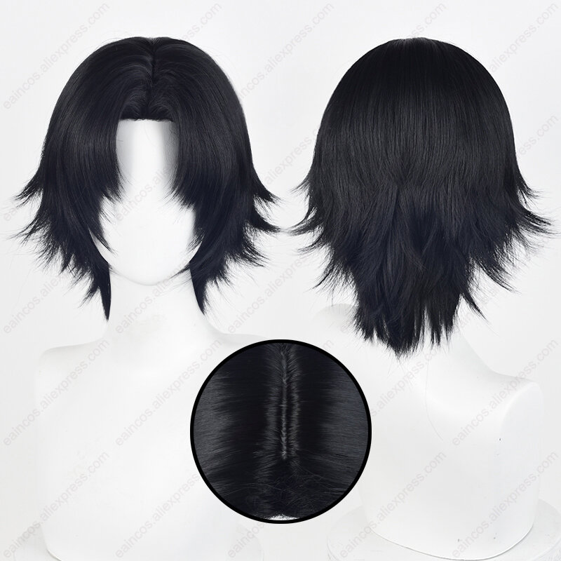 Peluca de Cosplay de Anime Chrollo Lucilfer, pelucas cortas negras de 30cm, pelo sintético resistente al calor