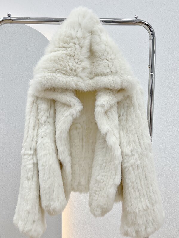 Женское двухстороннее пальто из кроличьего меха, короткое двухстороннее пальто с капюшоном в Корейском стиле, Осень-зима 2023
