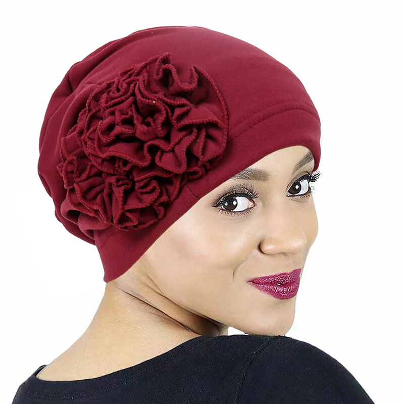 Elegant Shiny Turban Cap Women Muslim Hijab Islamic Jersey Chemo Cap Big Flower Head Scarf Ladies Head Wrap Cover Hijab Scarf