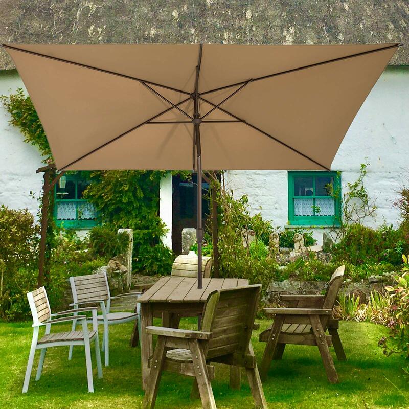 Guarda-chuva de mesa retangular ao ar livre com manivela e botão, inclinação do pátio, 6.5x10ft, Tan
