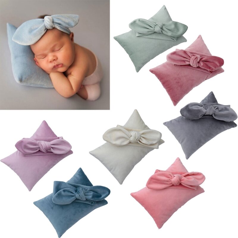 2 unids/set lindo accesorio fotografía para recién nacido diadema + almohada terciopelo estudio fotográfico