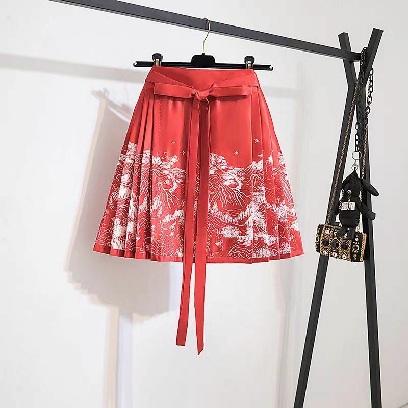Стильная юбка, летняя новая плиссированная юбка в китайском стиле с улучшенным дизайном лица лошади, модная облегающая юбка в национальном стиле