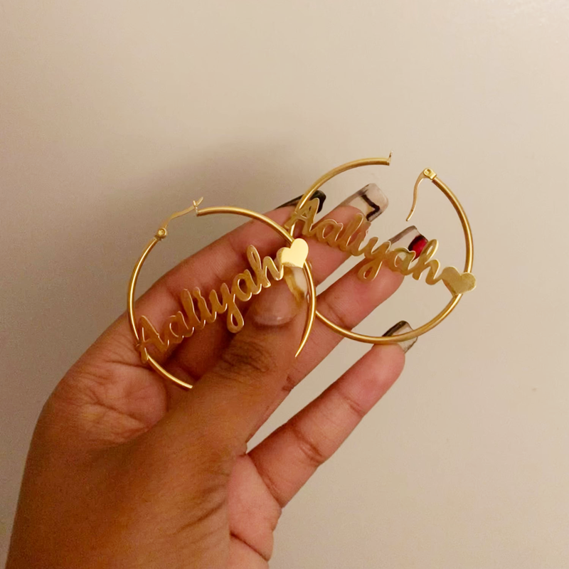 50mm personalizado fosco grande nome hoop brincos para mulheres menina orelha jóias círculo de aço inoxidável escovado placa de identificação brincos