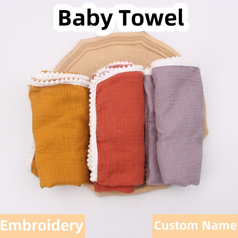 Custom Name Baby Washcloth Facecloth Handkerchief Muslin Cloth Soft Feeding Bib Infant Wash Hand Face Wipes Baby Cotton