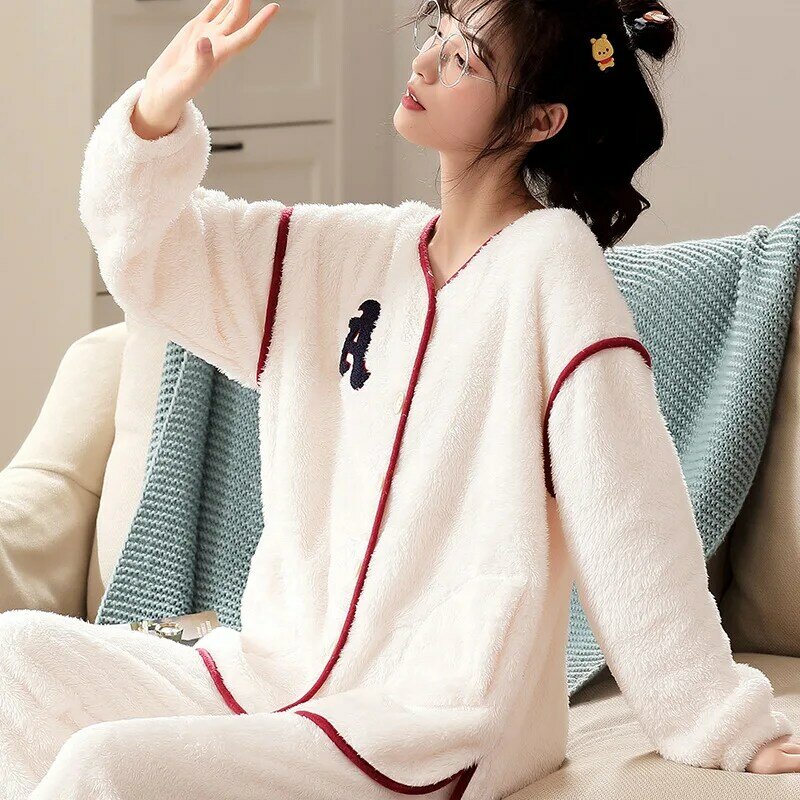 Ensembles de pyjama à manches longues pour femmes, vêtements de nuit chauds, vêtements de détente coréens, vêtements Kawaii, vêtements de spectacle, sourire