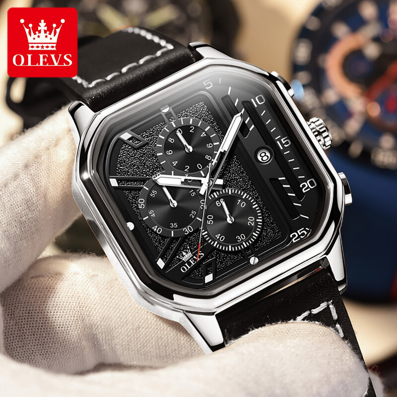 OLEVS นาฬิกาผู้ชายแบรนด์หรูชั้นนำนาฬิกาควอตซ์กีฬาสี่เหลี่ยมสำหรับกันน้ำผู้ชายนาฬิกาข้อมือโครโนกราฟ relogio masculino