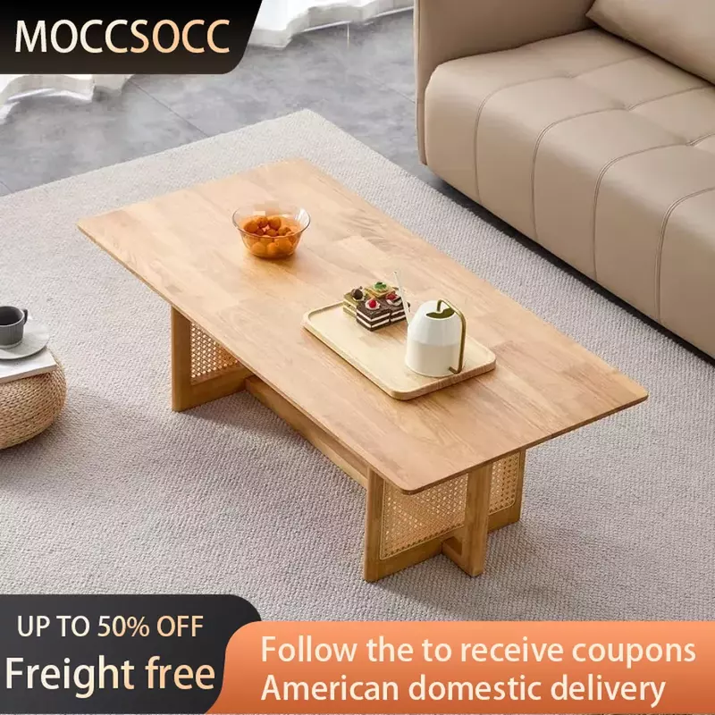 Rattan Coffee Table Rectangular Solid Wood Coffee Table With Cross Table Legs for Living Room Furniture Freight Free Dolce Gusto