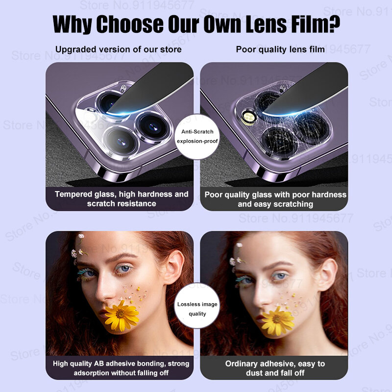 Protector de lente de cámara HD For iPhone, cubierta trasera completa de vidrio templado, accesorios de película, 15, 14, 13, 12, 11 Pro Max, Mini, 3 piezas