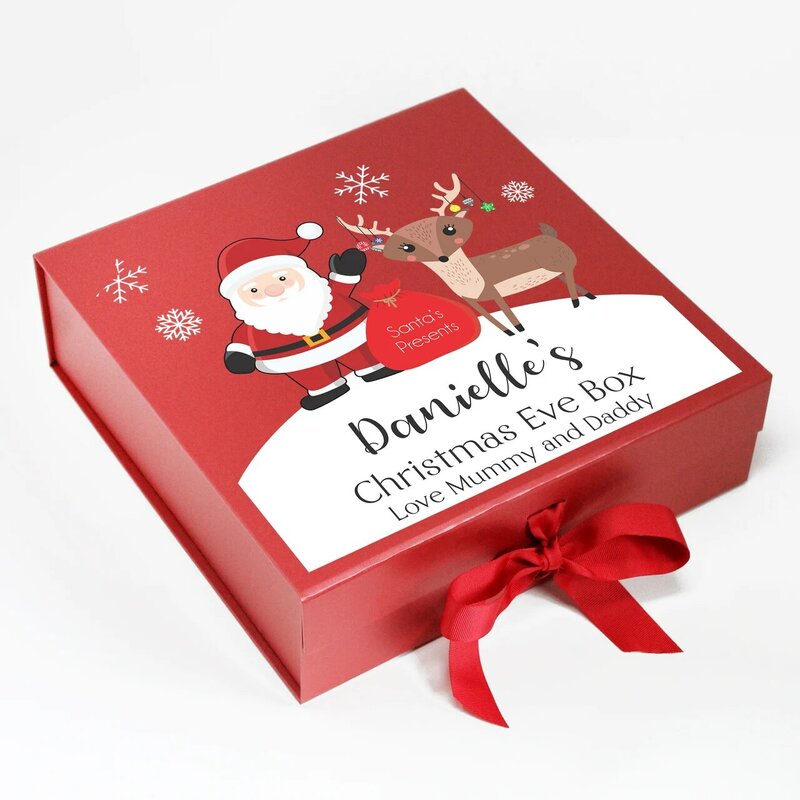 Customized logo Paper Cardboard Christmas Hamper Packaging Eve Gift Boxes Christmas Box With Ribbon Close