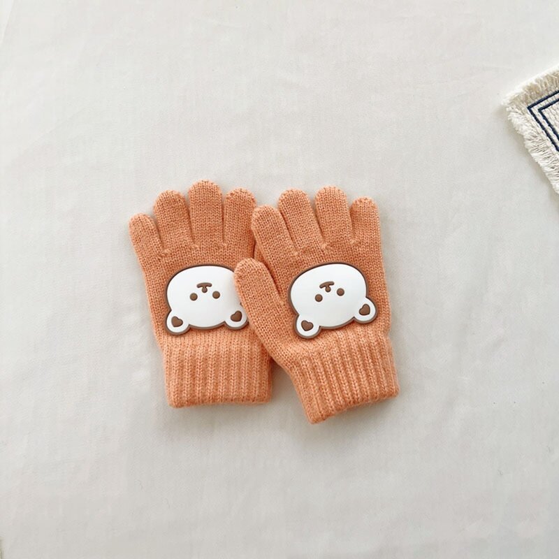 Piękne dziecięce rękawiczki z dzianiny kolorowe rękawiczki zimowe ciepłe rękawiczki z nadrukiem dla małego misia