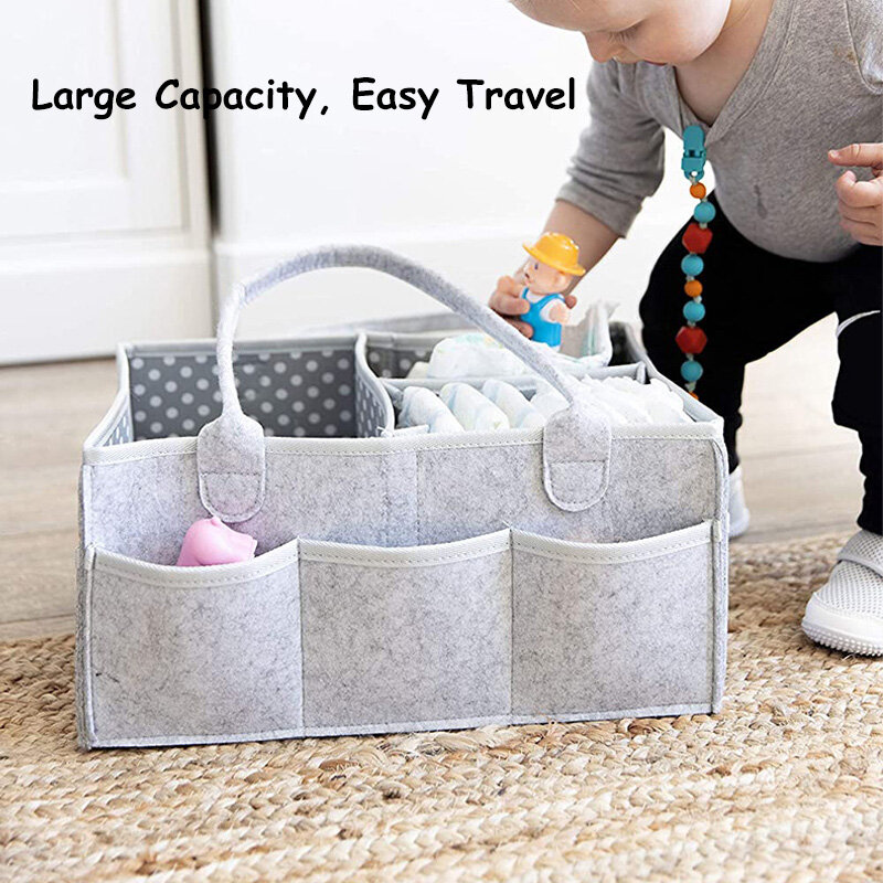 Multi-Function Baby Felt Storage Bag Infant Diaper Bag Portable Holder Bag Changing Nappy Caddy Kid Storage Carrier Large Pocket