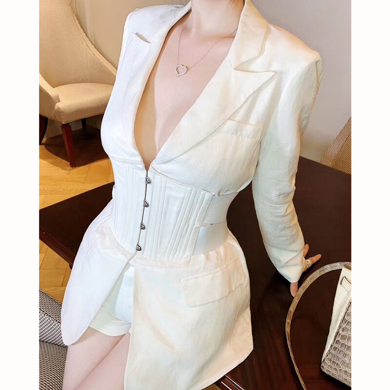 Preto branco roupas formais femininas primavera outono manga longa elegante temperamento jaqueta fino terno sexy moldagem moda casaco