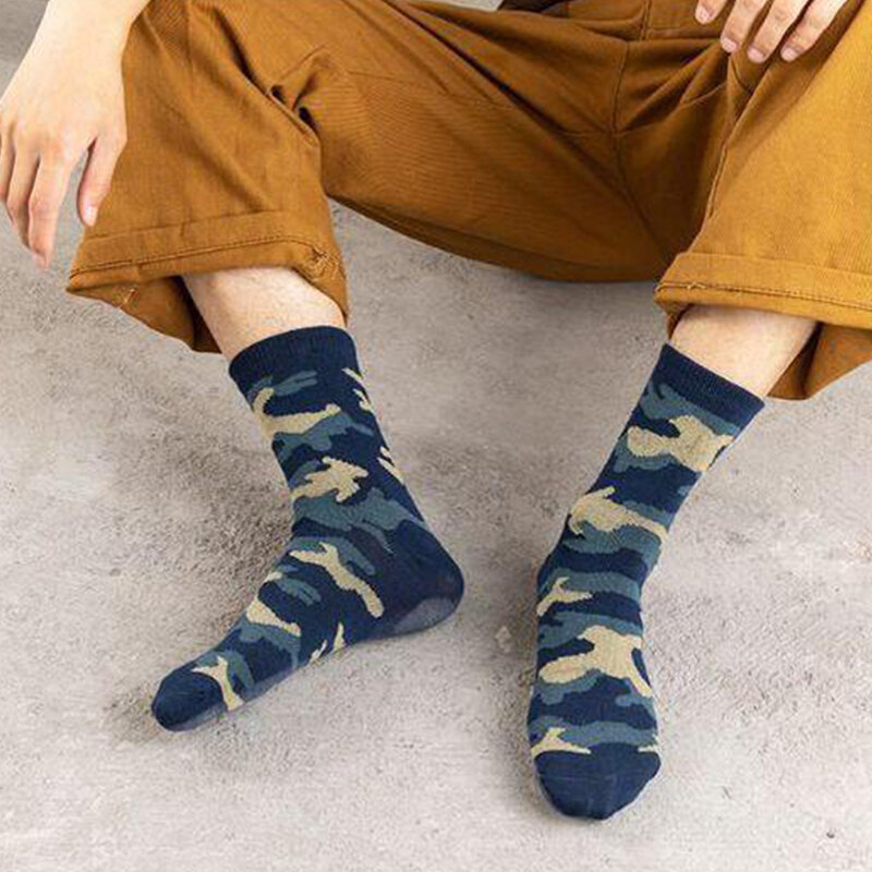 3 Pairs Spring And Autumn Men High Quality Mid Tube Socks Camouflage Army Green Comfortable Warm Thickened Cotton Socks