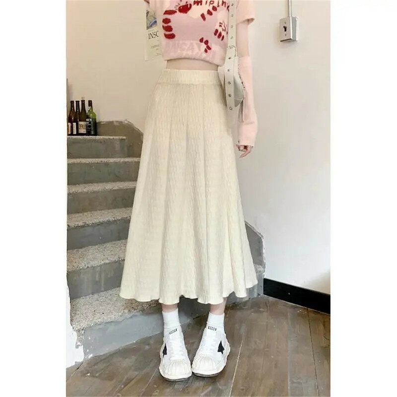 Szaro-długie plisowane spódnica damska moda wiosna Vintage damska elegancka elegancka spódnice trapezowe spódnica z wysokim stanem