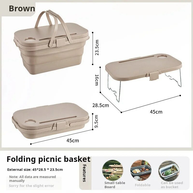 Outdoor Picnic Basket With Table Board Foldable Multifunctional Large Capacity Carrying Basket Storage Supplies