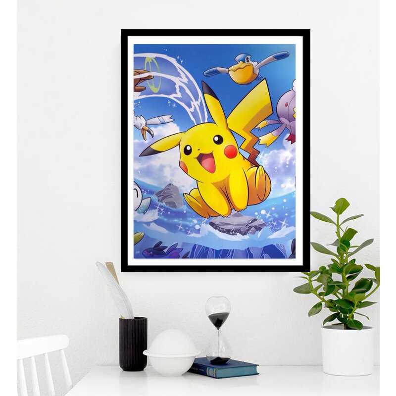 لوحة ماسية كرتونية من Happy Pikachu ، مثقاب كامل ، تطريز لاصق ، رسم تزيين الغرفة ، حزمة مواد يدوية ، تصنعها بنفسك ، متعددة الأحجام