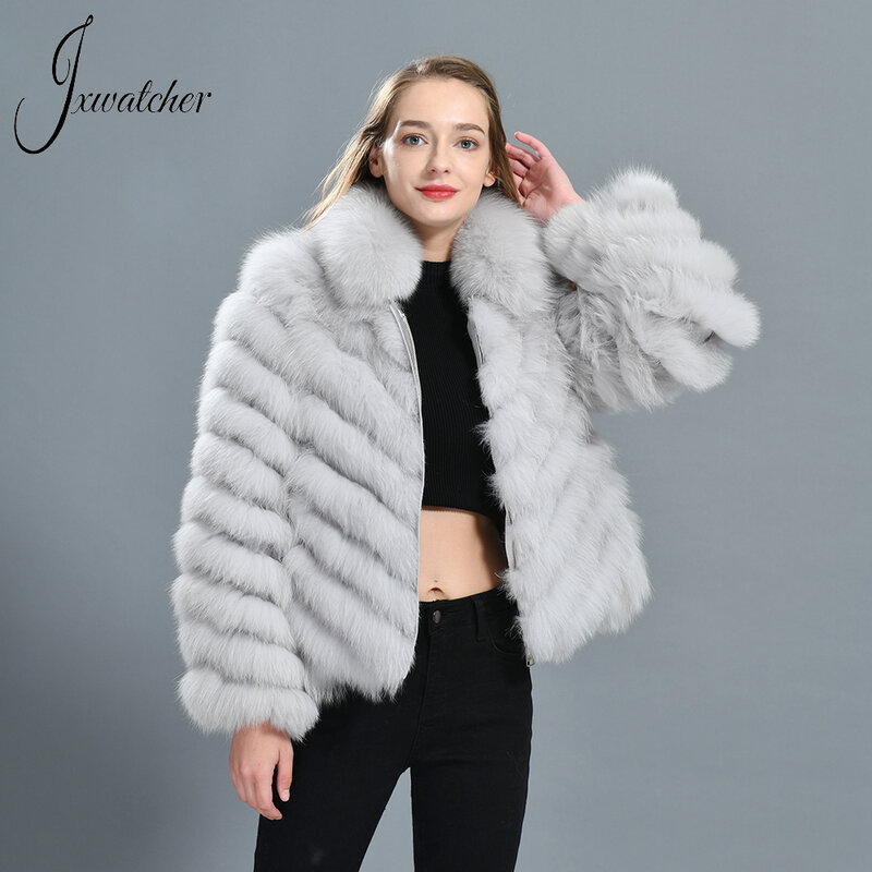 Jxwatcher-Casaco de pele Real Fox para mulheres, forro de seda 100% reversível, casaco de pele de luxo personalizado para senhora, alto grau, inverno
