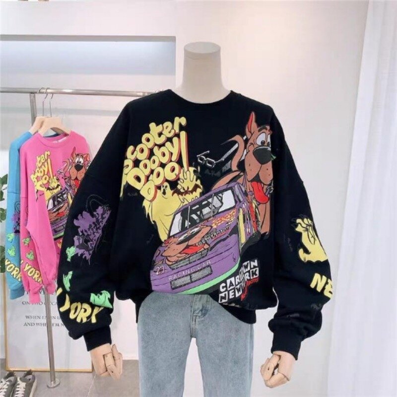 American Retro Rundhals-Sweatshirt Langarm bedruckt Windhund Rundhals lose Straße Harajuku Stil Mädchen Sweatshirt