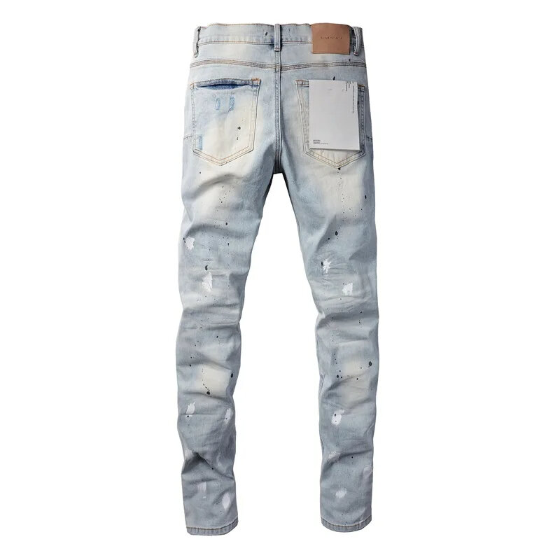 Jeans di marca Roca viola 1:1 High street blue RIPS do vintage riparazione di alta qualità pantaloni skinny in denim a bassa elevazione
