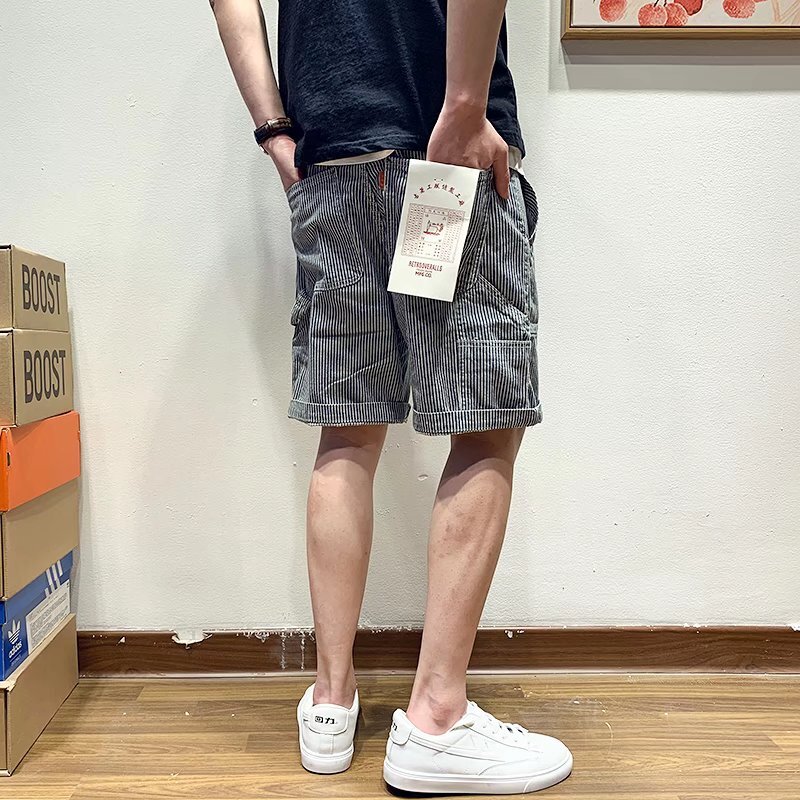 Gestreifte Shorts Männer Baggy knielange Manschetten im japanischen Stil High Street Fitness stilvolle Sommer kausale Teenager weites Bein All-Match