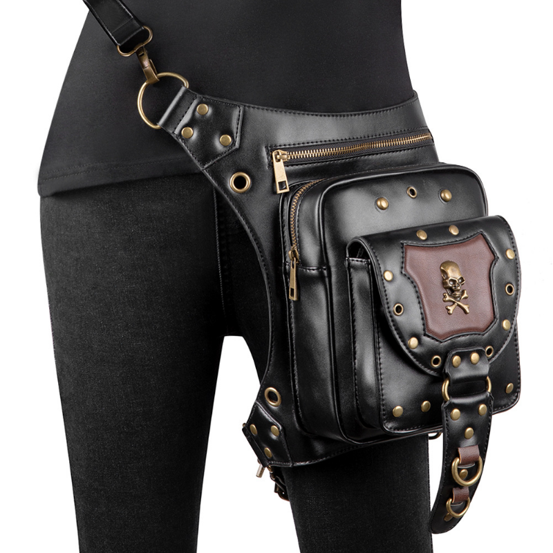حقيبة كروس بكتف واحد من Chikage Rock Punk حقيبة عصرية عصرية على شكل جمجمة حقيبة خصر غير رسمية للجنسين