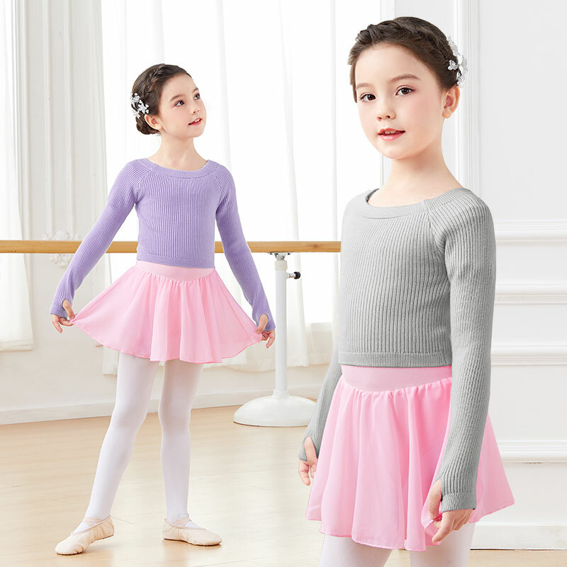 Ballet meninas superior jaqueta de balé camisola crianças dança malhas camisola quente casaco de dança térmica barco pescoço de malha de dança tops jaqueta