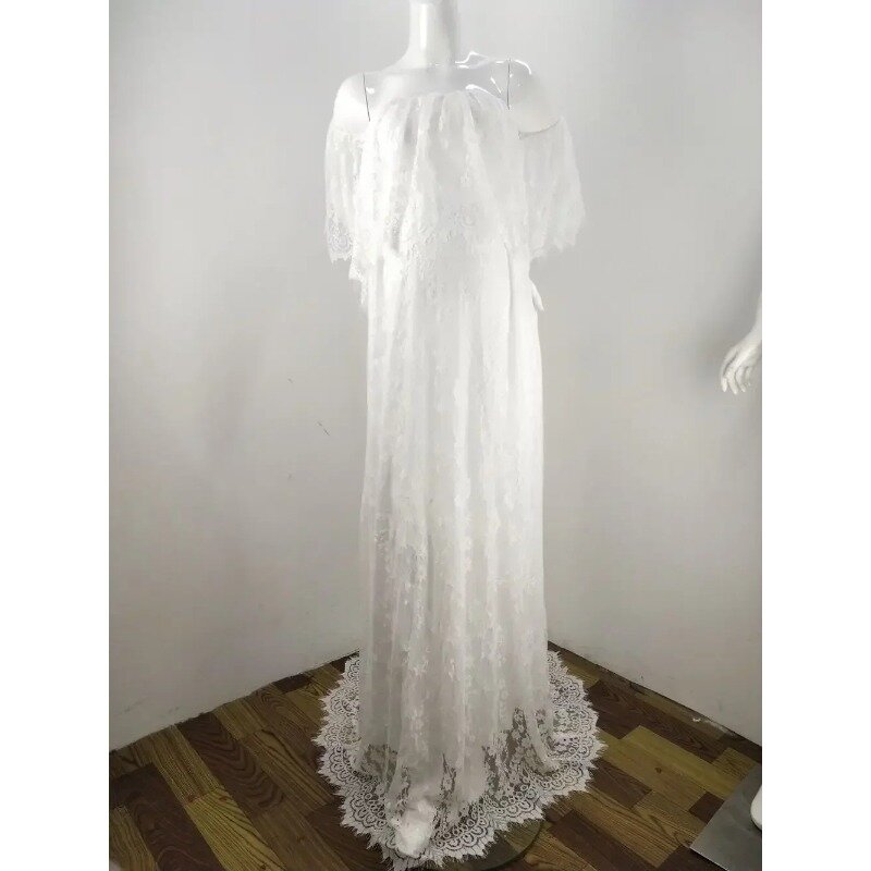 Seksowne sukienki z odkrytymi ramionami letnie letnie zdjęcie zdjęcie rekwizytu biała koronka do rzęs suknia Maxi kobiet ubrania ciążowe