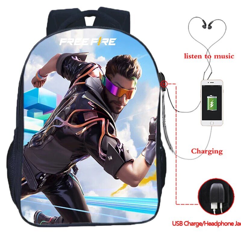 Usb Charging Backpack Free Fire School Bags For Teenage Boys Girls Video Game Print Daypack Students Rucksack Laptop Backpacks