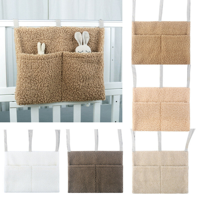 New Thick Plush Baby Crib Hanging Storage Bag Portable Double Pockets Newborn Cot Toy Organizer Bag Bed Headboard Storage Pouch