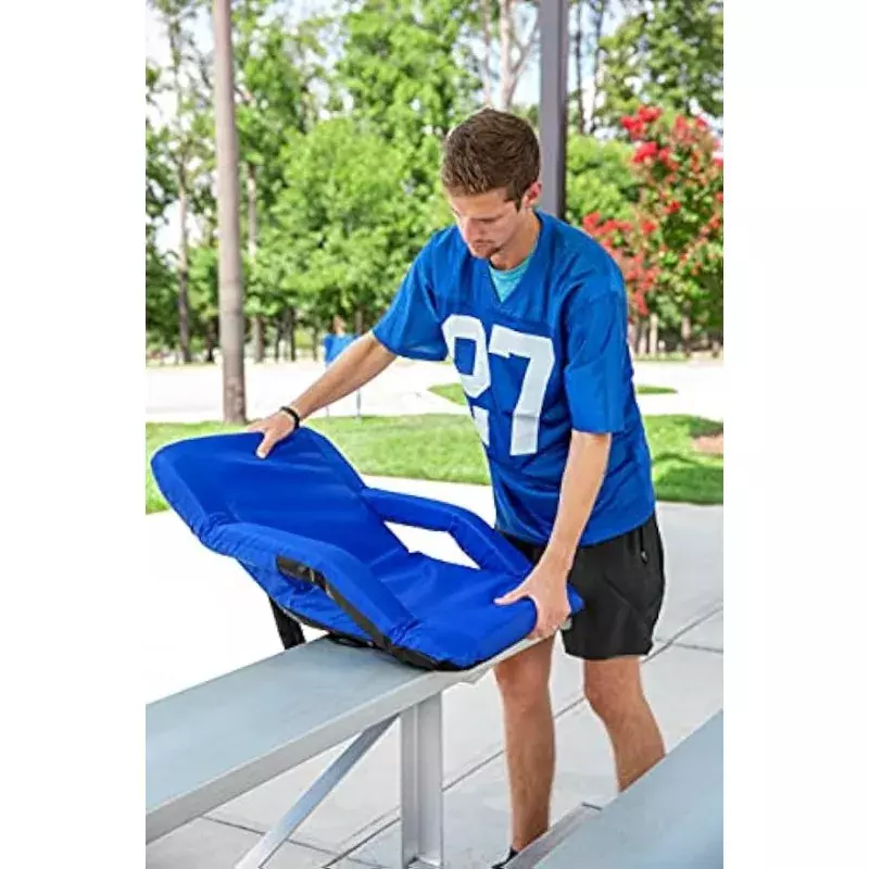 Camco Portable Stadium Seat | Steel Frame w/Padded Cushion Seat, Back Support & Armrests | Invertible Armrests for Wider Seat